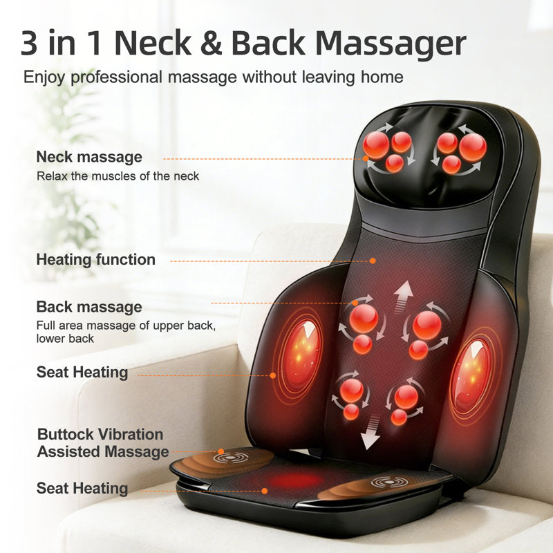 Tapis de massage entièrement électrique à 3 vitesses - Soulagement apaisant pour le dos, la taille et les hanches - Parfait pour une utilisation à domicile sur les lits, les chaises et les canapés