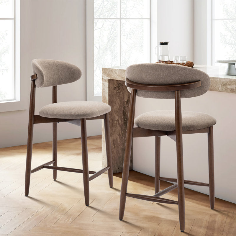 Tabouret de bar rembourré en bois massif couleur camel