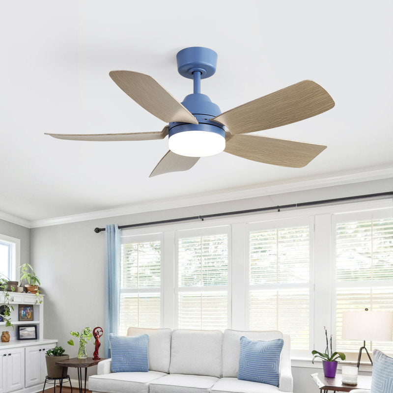 Rita 42" 5-Blade Modern Dark BlueThree-Color Dimmable Ceiling Fan Light with Remote Control