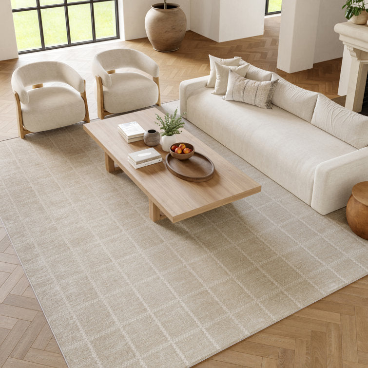 Tapis Avishek géométrique tissé à la machine en polyester/polypropylène, couleur crème/ivoire, 120 x 180 cm 