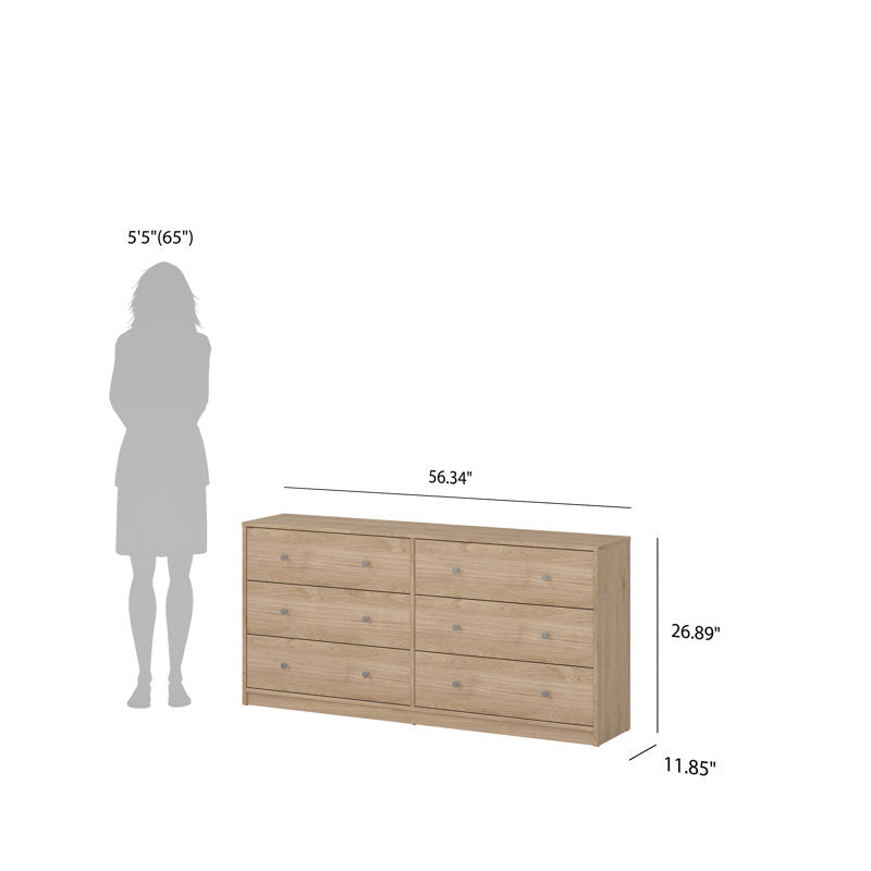 Commode double Clanton à 6 tiroirs, 143 cm de largeur (Jackson Hickory)