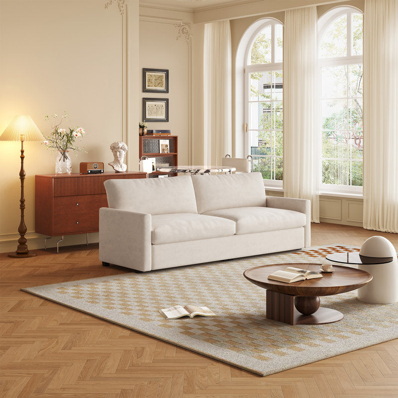 Small 75" sofa bed, comfortable 2-seater cream white sofa, upholstered sofa for small spaces