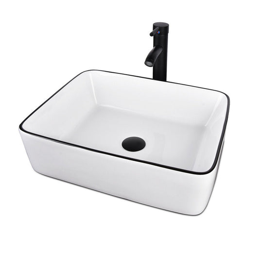 Vasque rectangulaire moderne en céramique blanche avec robinet