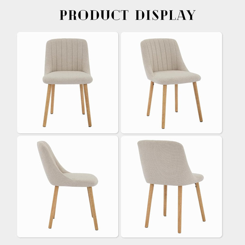 Set of 2 dining chairs, modern fabric upholstered kitchen accent chairs, curved back dining chairs with oak legs, armless dining chair for dining room (beige)