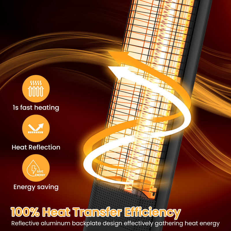 1500W electric patio heater with remote control, 5 power settings, 24-hour timer