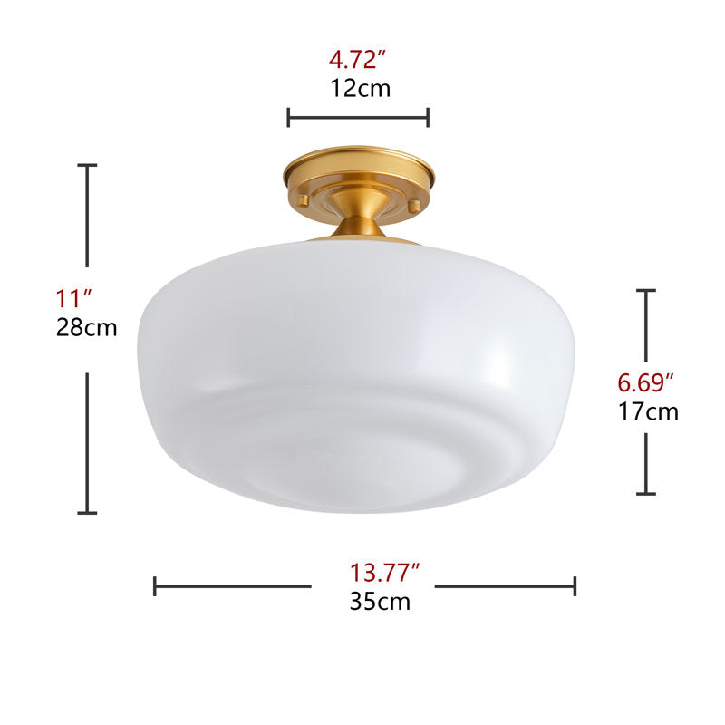 Plafonnier semi-encastré Lovina style ferme moderne avec abat-jour en verre opale couleur 