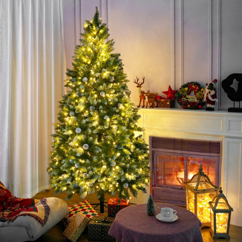 Sapin de Noël artificiel lumineux Stephanie 6' pré-illuminé avec flocons de neige et pommes de pin 