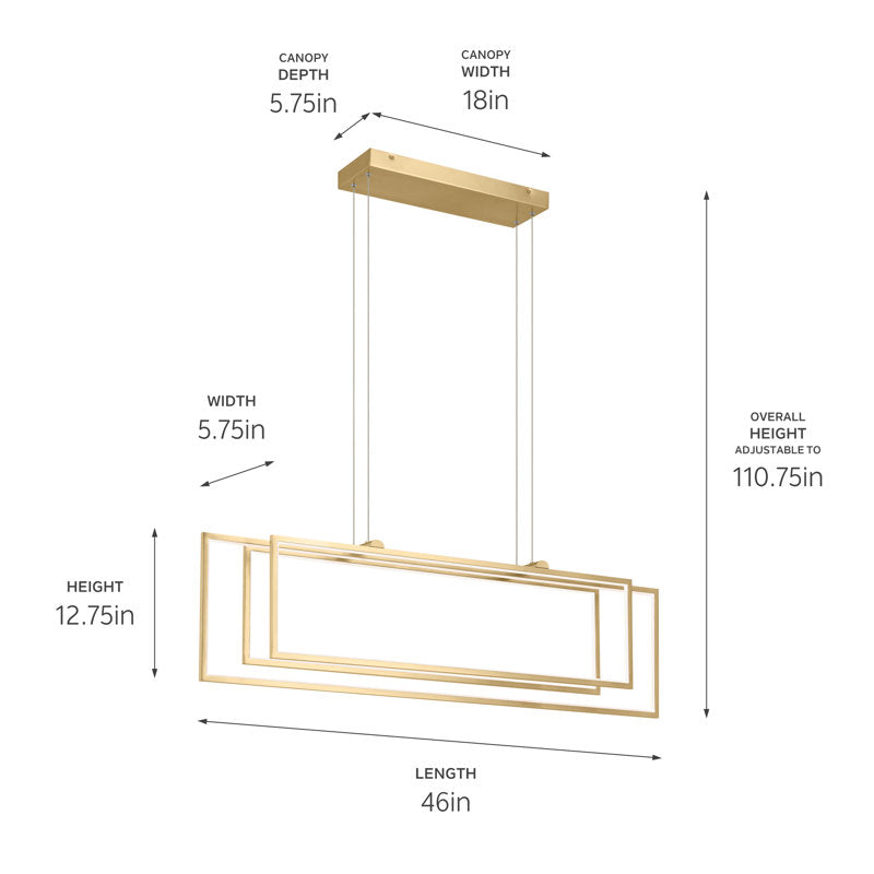 Lustre rectangulaire LED Crelin 3 lumières (doré)