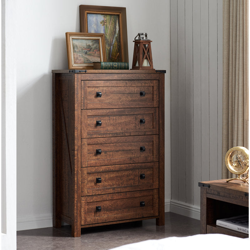 Commode haute rustique à 5 tiroirs Grantville House pour chambre à coucher