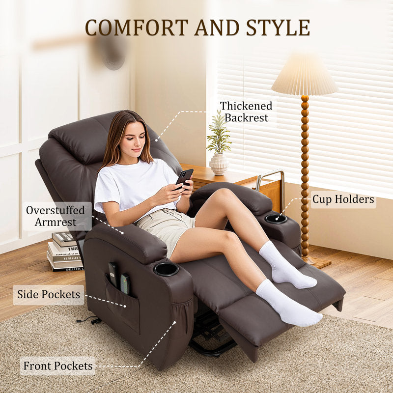Power Lift electric recliner chair with massage and heat for seniors with side pockets and 2 cup holders