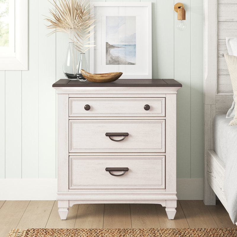 Table de chevet Colburn avec station de recharge, plateau gris foncé et base blanche 