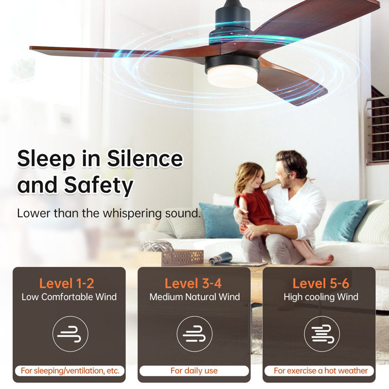 Ventilateur de plafond standard Shylo 5 pales de 132 cm (52 ​​po) avec éclairage LED intégré, noir et marron