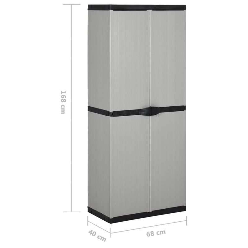 Armoire de jardin vidaXL grise et noire moyenne en PVC et PP (polypropylène) 68 cm x 40 cm x 168 cm 