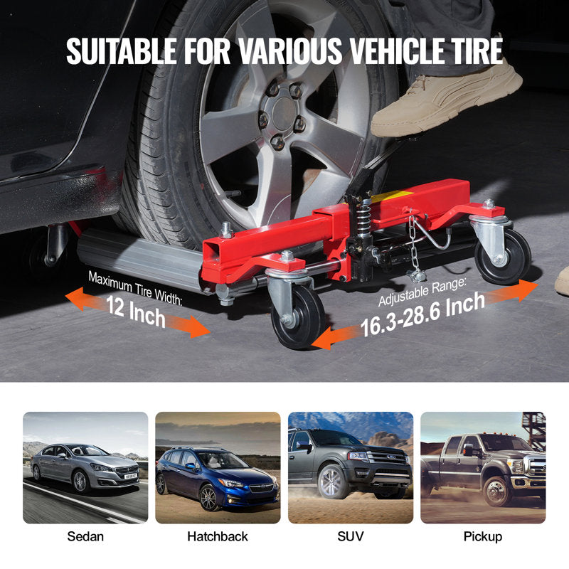 Wheeled dolly, 1500 lb maximum capacity, push dolly with 360° swivel wheels, heavy-duty hydraulic vehicle jack for car repair (Set of 2)