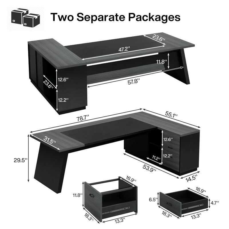 L Shaped Modern Executive Office Desk With Drawers
