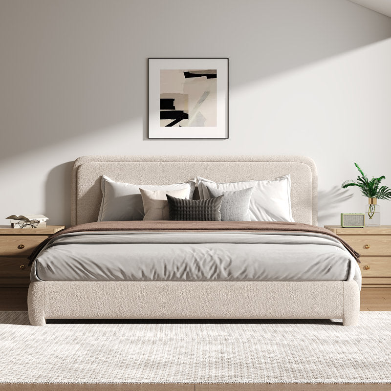 Lit plateforme capitonné Bensu Boucle couleur crème, format king 