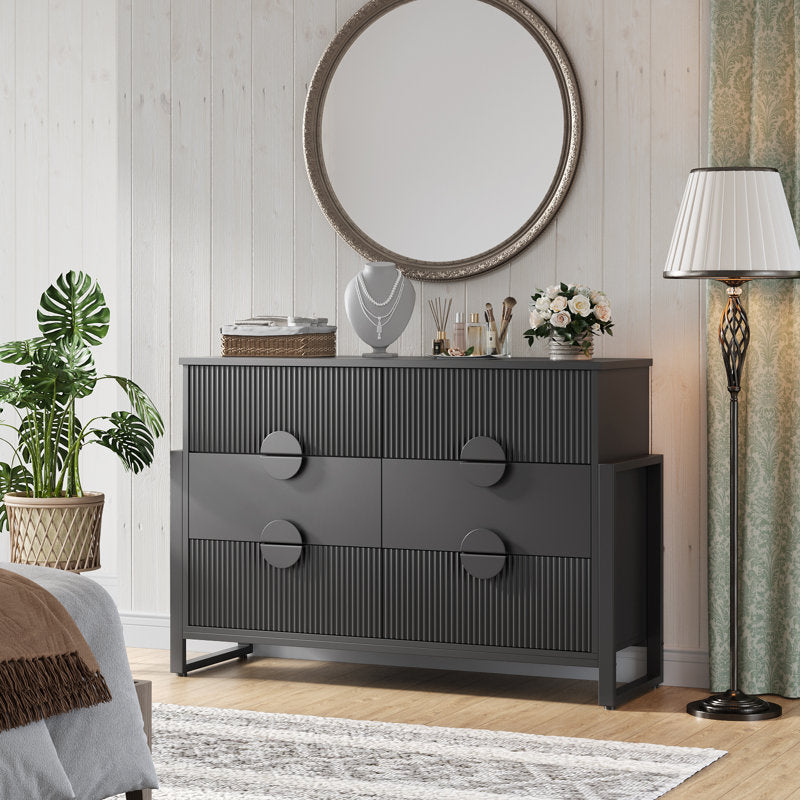 Commode moderne à 6 tiroirs, de couleur noirâtre