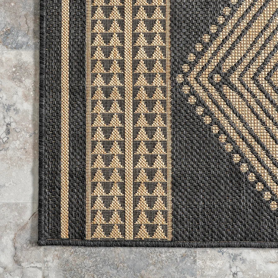 nuLOOM Ranya Tribal Indoor/Outdoor Area Rug for Living Room Patio Deck Front Porch Kitchen, Dark Grey/Ivory 8x10