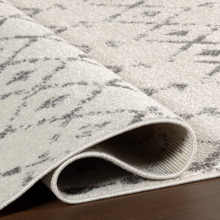 Giannini Moroccan Rug Runner with Grey/Off-White Geometric Pattern 2 ft 8 in x 12 ft