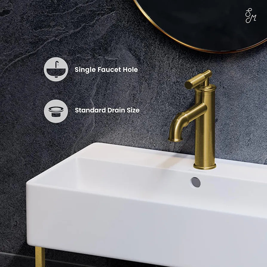 Swiss Madison Claire 22" Wall-Mount Bathroom Sink with Integrated Towel Bar, Rectangular Ceramic Basin, Space-Saving Modern Design, Single Faucet Hole, Glossy White with Brushed Gold