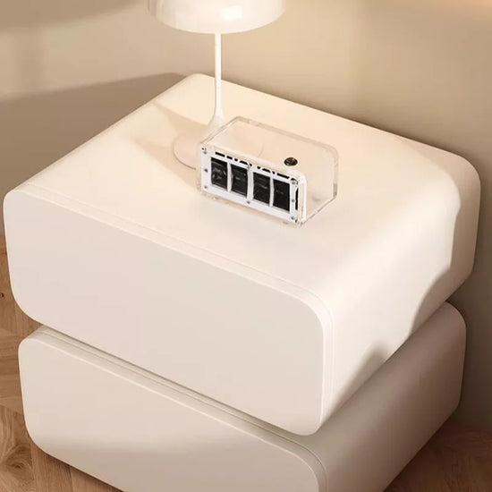 Bedroom Modern Bedside Table, Nightstand with 2 Drawers, (Beige, Set of 2) ( small defects)