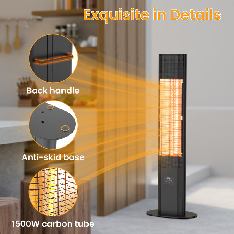 1500W electric patio heater with remote control, 5 power settings, 24-hour timer