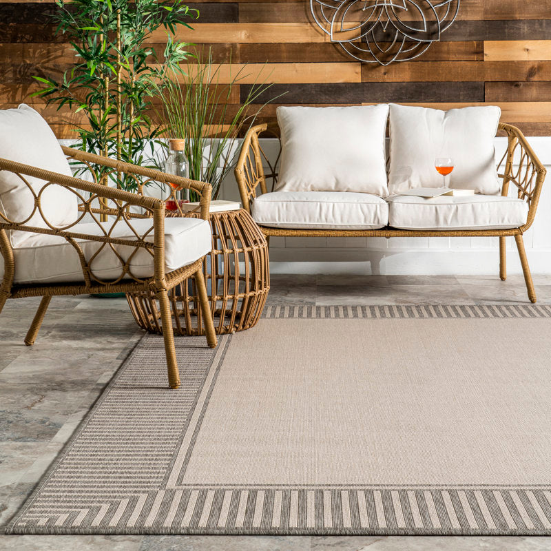 Tapis d'intérieur/extérieur tissé à la machine Alegre, brun clair, 8 x 10