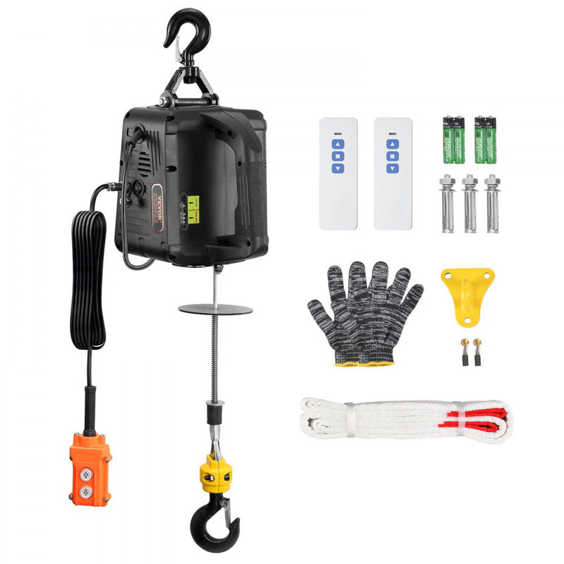 Treuil de levage électrique 3 en 1, grue portative de 1500 W (1100 lb), 110 V/120 V, hauteur de levage de 7 m (22,9 pi), vitesse de 4 m/min (13 pi/min), avec commandes manuelle, filaire et sans fil, protection contre les surcharges.