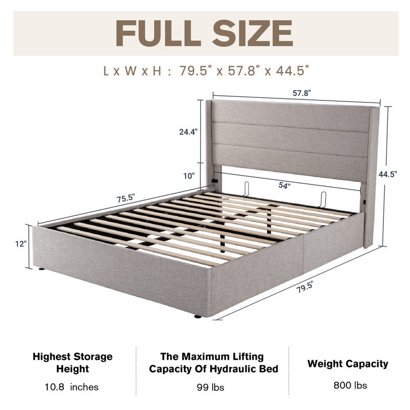 Lit plateforme rembourré avec rangement intégré, format king size