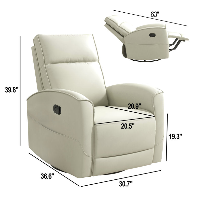 Modern 30.7" wide manual reclining and swivel chair in soft vegan leather
