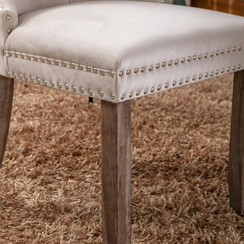 Ensemble de 2 chaises de salle à manger Farjana, couleur beige, pieds en bois