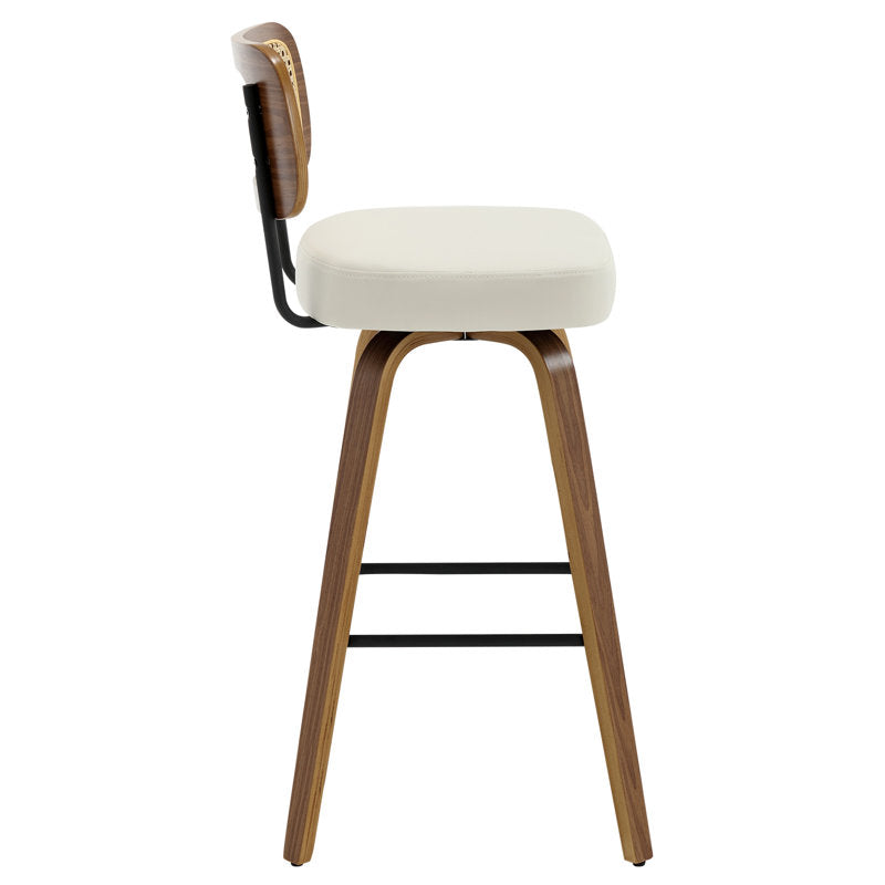 Tabouret de bar pivotant Julieza en rotin rembourré 