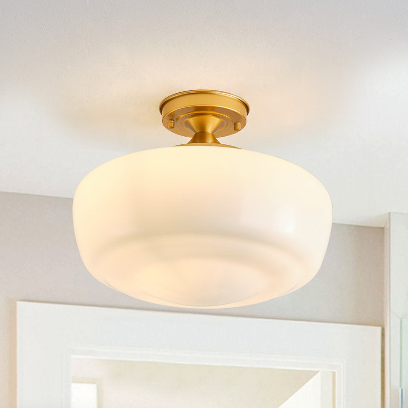 Plafonnier semi-encastré Lovina style ferme moderne avec abat-jour en verre opale couleur 
