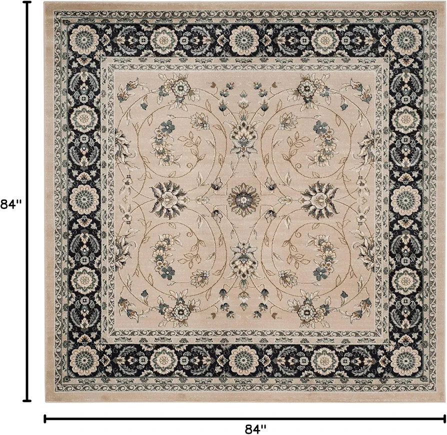 SAFAVIEH Lyndhurst Collection Area Rug - 7' Square, Light Beige & Anthracite, Traditional Oriental Design, Non-Shedding & Easy Care, Ideal for High Traffic Areas in Living Room, Bedroom