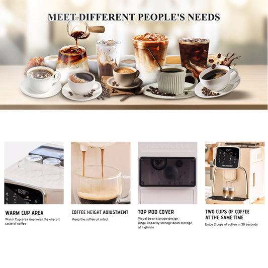 Fully Automatic Espresso Machine Milk Frother+19 Bar Italian Ulka Touch Display+Burr Grinder
