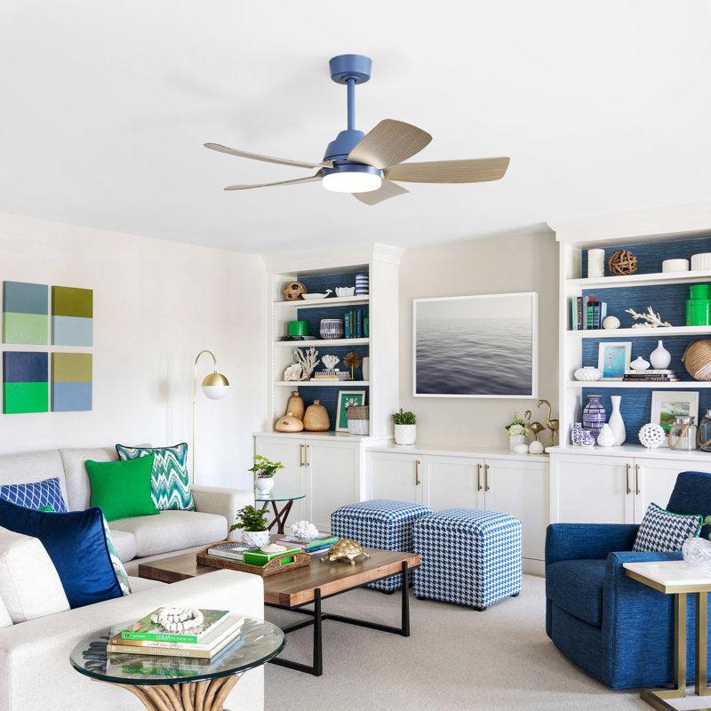 Rita 42" 5-Blade Modern Dark BlueThree-Color Dimmable Ceiling Fan Light with Remote Control