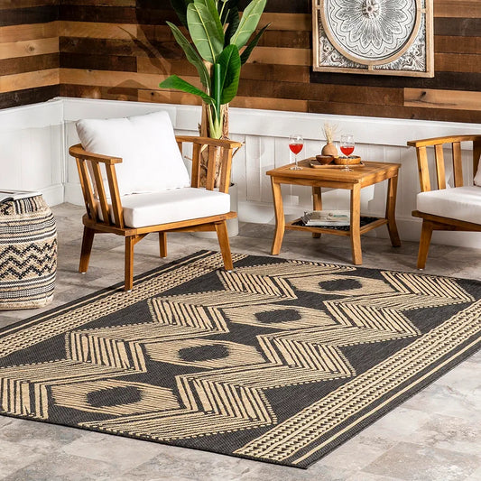 nuLOOM Ranya Tribal Indoor/Outdoor Area Rug for Living Room Patio Deck Front Porch Kitchen, Dark Grey/Ivory 8x10