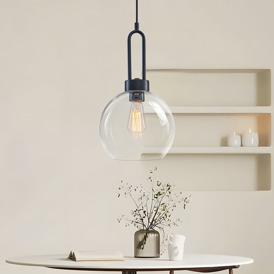 Luminaire Suspendu Noir Mat | Globe en Verre Clair | Prix Liquidation