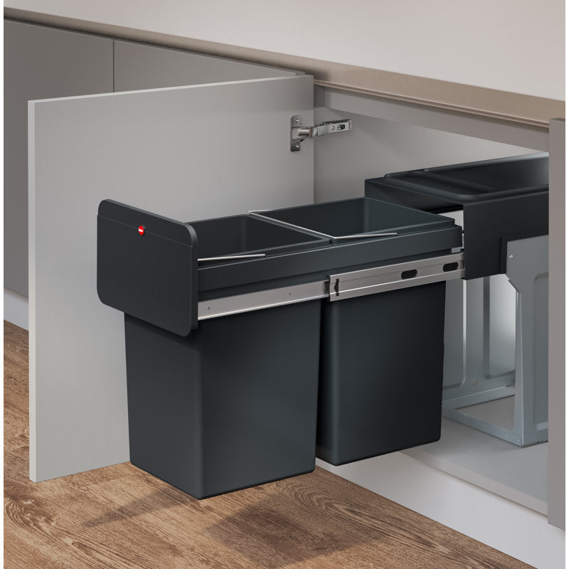 Poubelle de 7,4 gallons à plusieurs compartiments pour déchets et recyclage, couleur noire 