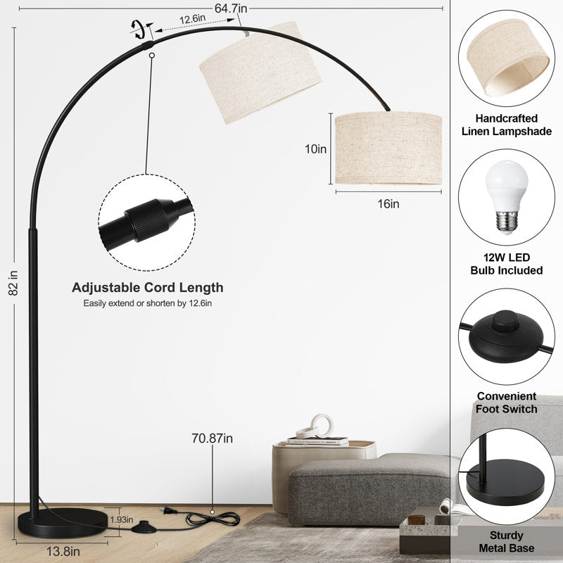Large arched extendable floor lamp 82 in 82 in