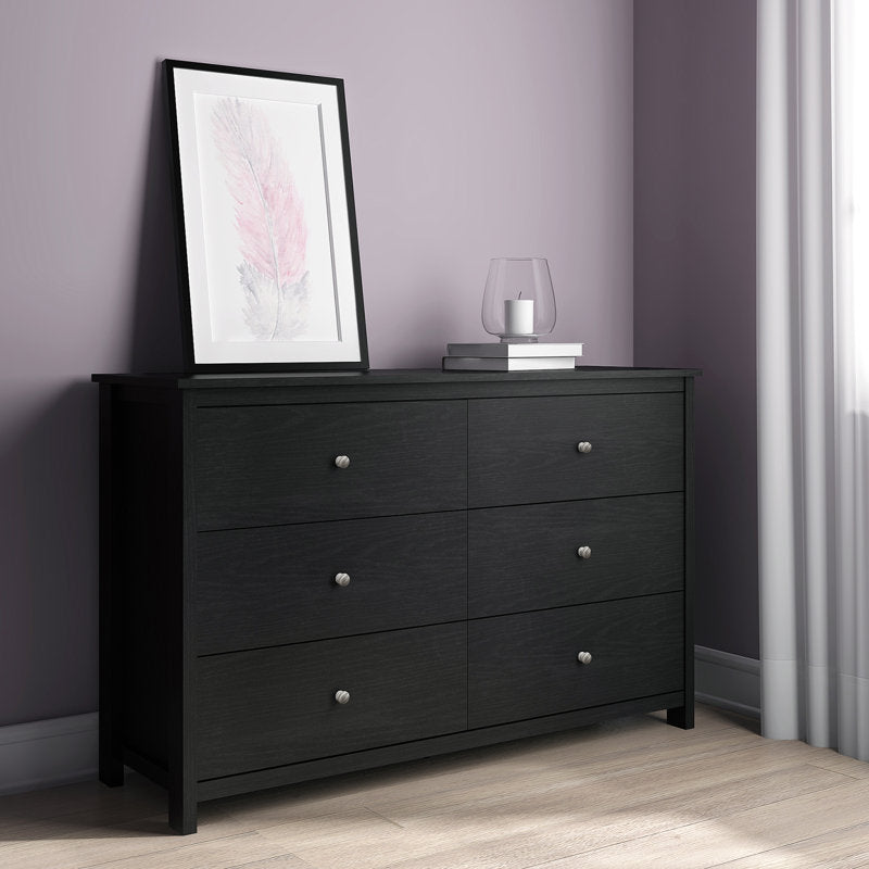Commode standard Isenbert à 6 tiroirs, largeur 120 cm (47,2 po), couleur noire