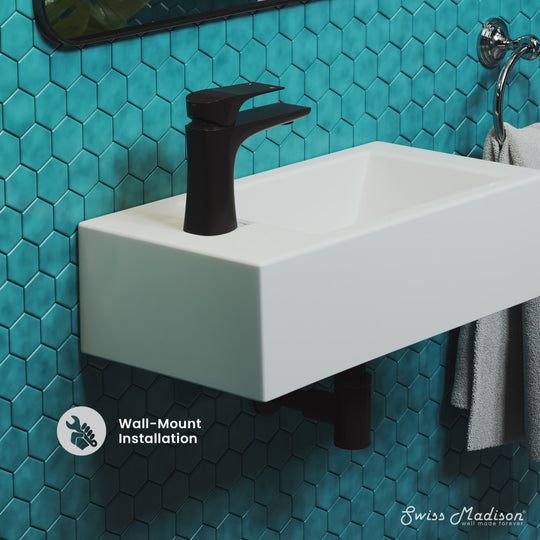 Lavabo suspendu rectangulaire Voltaire avec robinetterie à montage latéral gauche