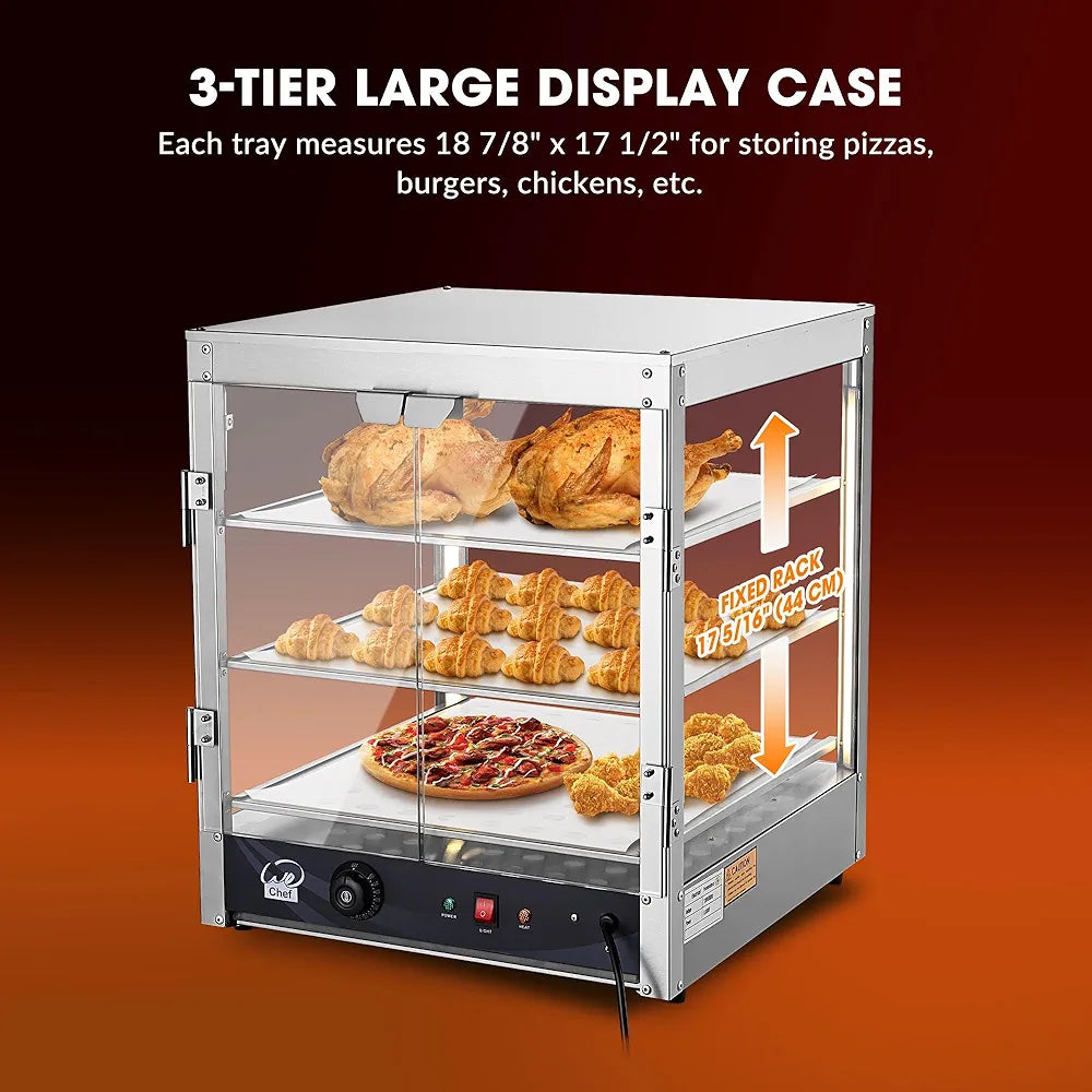 WeChef 20" Commercial Countertop Food 3-Tier Pizza Warmer with LED Adjustable Lighting Food Heater Display Case Stainless Steel for Food Truck Food Tent Fast Food Restaurant ***OPEN BOX***