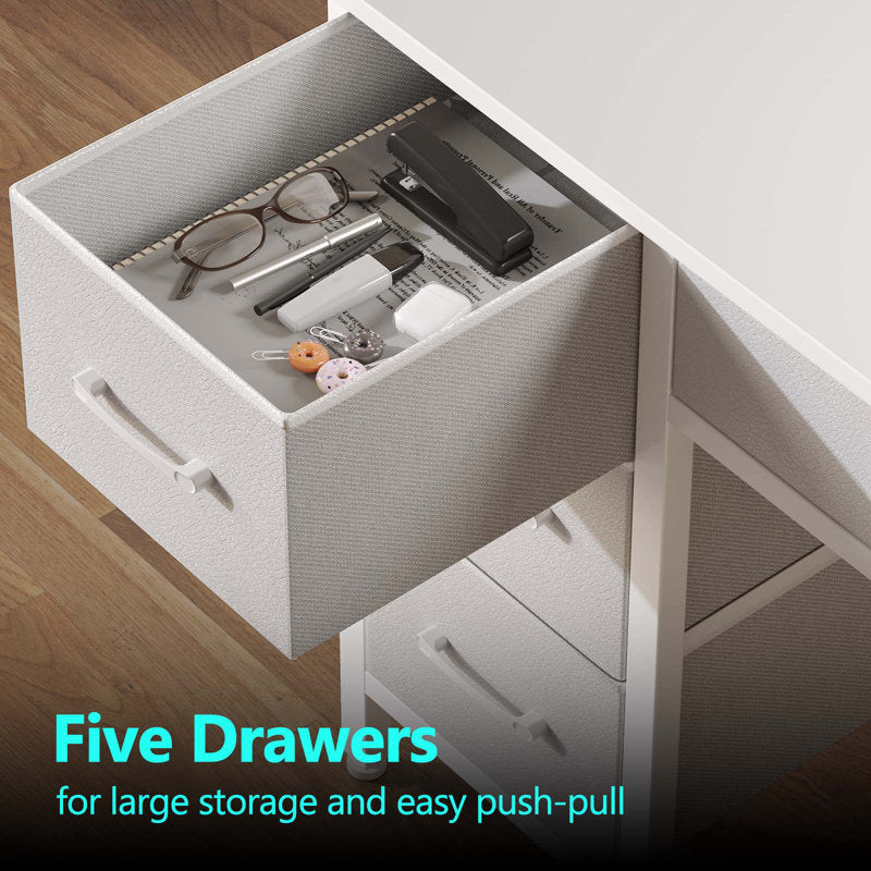 Bureau d'ordinateur Linze avec étagère pour écran, éclairage LED RGB, ports USB et tiroirs (blanc)
