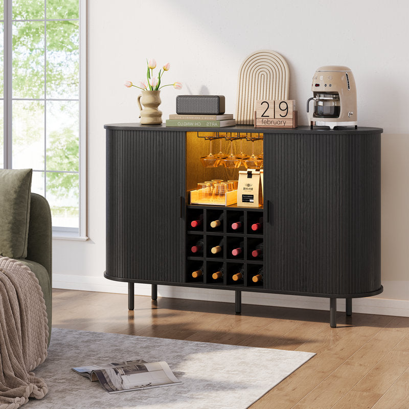Nashlly Cabinet with LED Lights and Wine Glass Storage