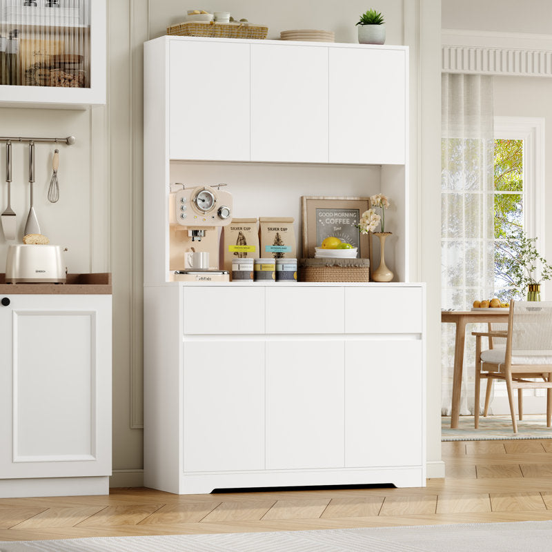 Armoire de cuisine Aybike de 180 cm de haut avec station de charge et éclairage LED, garde-manger autoportant avec 4 placards, 3 tiroirs et étagère pour micro-ondes, rangement de type vaisselier, étagères réglables