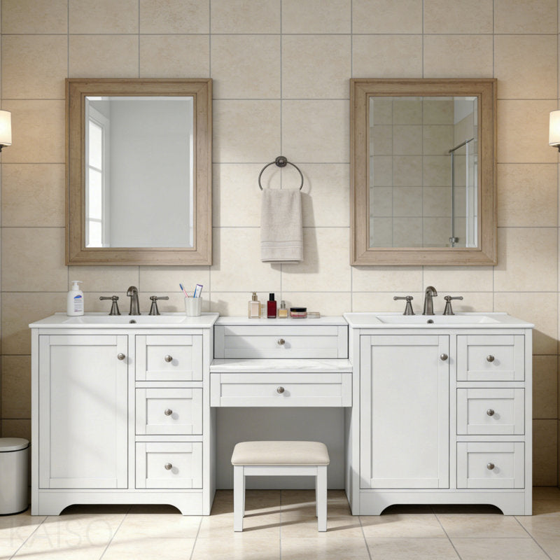 Large 84" Transitional Double Vanity with Storage - White (Mirror Not Included) Set of 2
