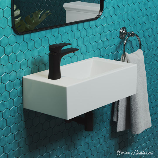 Lavabo suspendu rectangulaire Voltaire avec robinetterie à montage latéral gauche