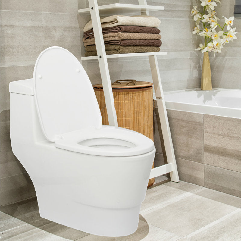 WC double chasse d'eau allongé en céramique blanche moderne avec abattant et joint en cire