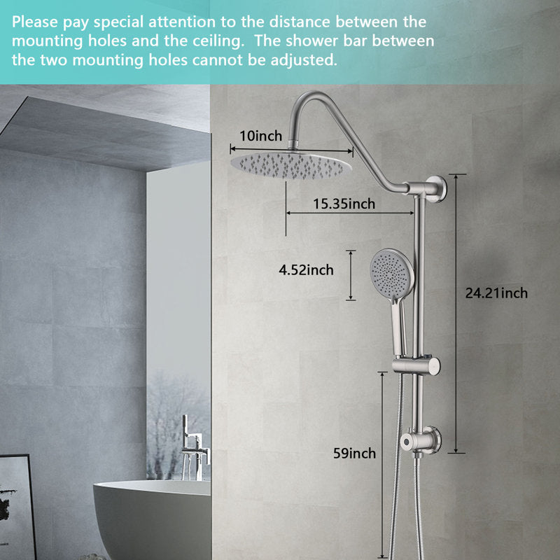 Shower System with 10-inch Rain Shower Head, 4-Function Adjustable Dual Shower Head